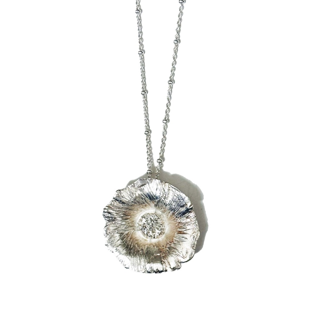 NEW - Handmade .925 Sterling Silver Flower Pendant Necklace on 18" Chain